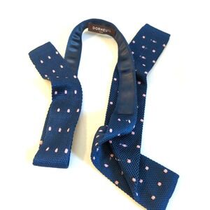 New DORMEUIL Paris Men Woven Knit Silk Tie Italy Blue Pink Sleek Old Money Class